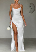 Summer Sexy Slim Slit Straps Satin Long Dress