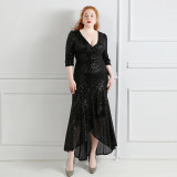Spring and Summer Long Sequin Plus-Size Formal Party Evening Dress