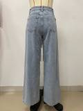 Autumn and Winter Women's Tassel Loose Straight Denim Trousers