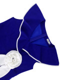 Plus-Size Contrast Flower Ruffle Sleeve Elegant Chic Formal Party Dress