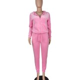 Women's Fashion Casual Velvet Hooded Women's Two-Piece Tracksuits