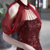 Sequin Mesh Halter-Neck Fishtail Bride Long Wedding Dress