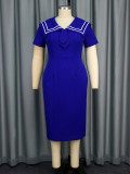Plus-Size Turndown Collar Short Sleeve Chic Elegant Formal Party Dress
