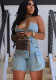 Spring Women's Strapless Button Pocket Denim Jumpsuit