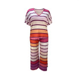 Loose Casual Fashion Plus Size Short Sleeve Two Piece Pants Set
