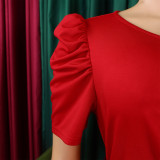 Women's Fashion Pleated Chic Elegant V-neck A-line African Dress