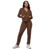 Women's Fashion Casual Velvet Hooded Women's Two-Piece Tracksuits