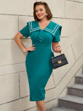 Plus-Size Turndown Collar Short Sleeve Chic Elegant Formal Party Dress