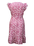 Women's Plus-Size Fashion Elegant Round-Neck Belted Heart Print Flying Sleeves Dress