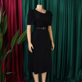 Women's Fashion Pleated Chic Elegant V-neck A-line African Dress