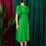 Women's Fashion Pleated Chic Elegant V-neck A-line African Dress
