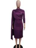 Women's Solid Color Half High Collar Medi Irregular Dress