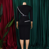 Women's Fall Winter Women's Solid Color Bodycon OL Pencil African Dress