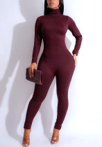 Elegant High-Neck Long Sleeve Tight Slim Jumpsuit