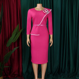 Women's Fall Winter Women's Solid Color Bodycon OL Pencil African Dress