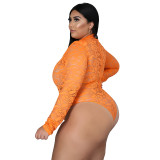 Plus Size Women's Sexy Nightclub Transparent Lace Bodysuit Pants Two-piece Set