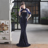 Sequin Mesh Halter-Neck Fishtail Bride Long Wedding Dress