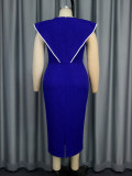 Plus-Size Contrast Flower Ruffle Sleeve Elegant Chic Formal Party Dress