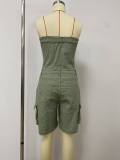 Spring Women's Strapless Button Pocket Denim Jumpsuit