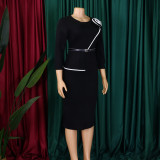Women's Fall Winter Women's Solid Color Bodycon OL Pencil African Dress