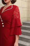 Fashion Turndown Collar Contrast Bell Bottom Sleeve Plus-Size Formal Party Dress