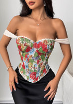 Women's Floral Slim Waist Fishbone Strap Vest Women's Floral Slim Waist Fishbone Strap Vest