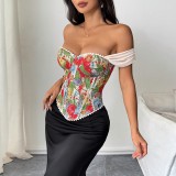 Women's Floral Slim Waist Fishbone Strap Vest