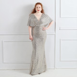 Spring and Summer Plus-Size Long Sequin Formal Party Evening Dress