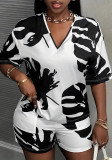 Plus Size Summer V-Neck Short Sleeve Casual Two Piece Shorts Set