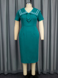 Plus-Size Turndown Collar Short Sleeve Chic Elegant Formal Party Dress