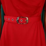 Women's Fashion Pleated Chic Elegant V-neck A-line African Dress