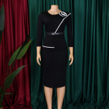 Women's Fall Winter Women's Solid Color Bodycon OL Pencil African Dress