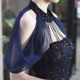 Sequin Mesh Halter-Neck Fishtail Bride Long Wedding Dress