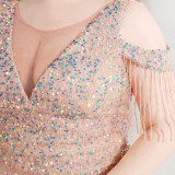 Spring and Summer Long Sequin Plus-Size Formal Party Evening Dress