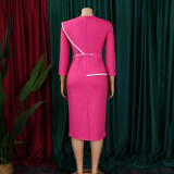 Women's Fall Winter Women's Solid Color Bodycon OL Pencil African Dress