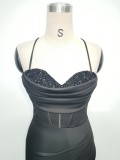 Luxury Strap Fishbone Slim Waist Evening Dress