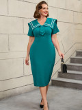 Plus-Size Turndown Collar Short Sleeve Chic Elegant Formal Party Dress