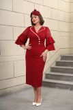 Fashion Turndown Collar Contrast Bell Bottom Sleeve Plus-Size Formal Party Dress