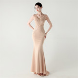 Women lace Beaded Lace-Up Formal Party evening dress