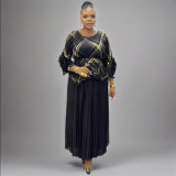 Plus Size Women African pleated Casual irregular Top and Skirt Two Piece Set
