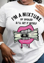 Women Round Neck Short Sleeve Lip Letter Print Summer T-shirt Women Round Neck Short Sleeve Lip Letter Print Summer T-shirt