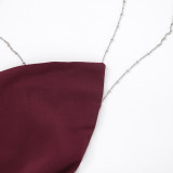 Women Sexy Lace Print Chain Backless Sleeveless Top