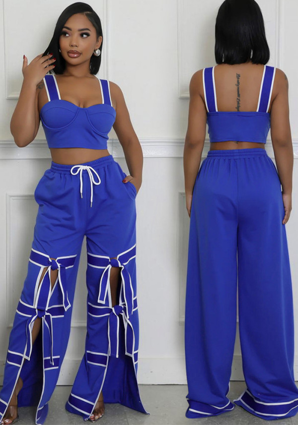 Women Two Piece Set Suspender Top Lace Wide Leg Pants Two Piece Set