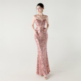 Women beaded cross Lace-Up hollow Patchwork Formal Party evening dress