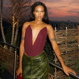 Women Sexy Lace Print Chain Backless Sleeveless Top