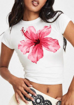 Women Summer Flower Print Sexy Crop Short Sleeve T-shirt Women Summer Flower Print Sexy Crop Short Sleeve T-shirt