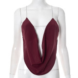 Women Sexy Lace Print Chain Backless Sleeveless Top