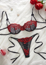 Women lace flower embroidery Lace-Up bra Sexy Lingerie Set