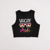 Women Summer Sunglasses Print Crop Tank Top