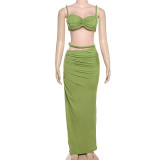 Women Spring Sexy Solid Backless Top and Bodycon Skirt Two-piece Set